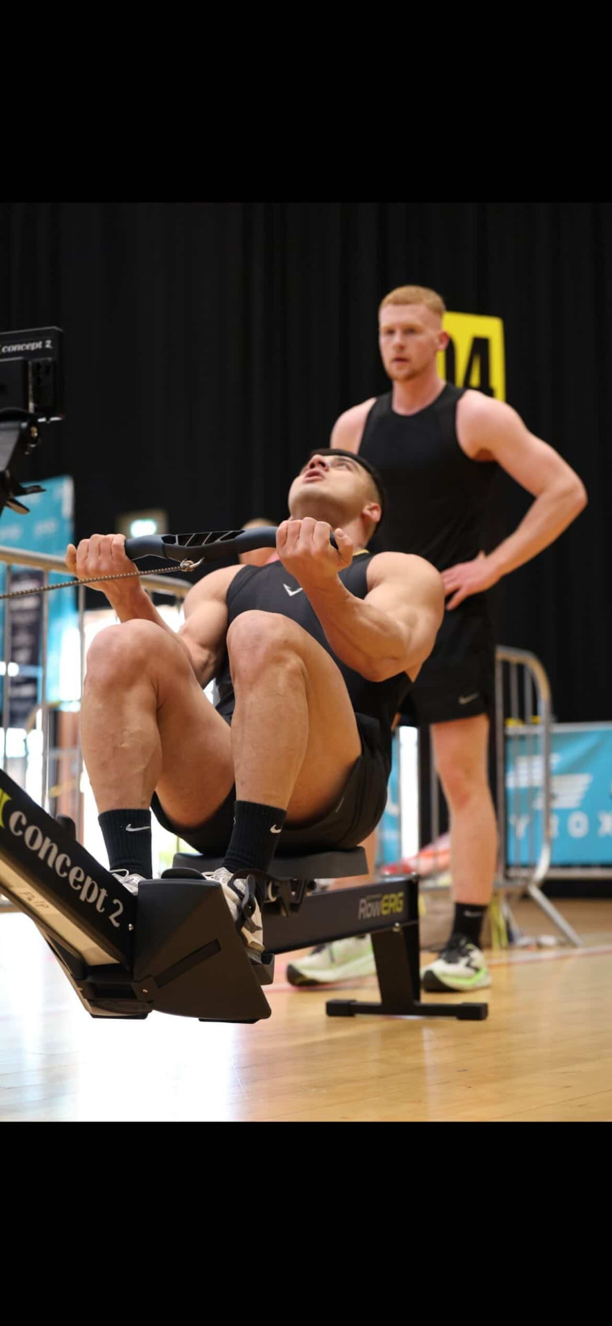 Rowing station effort at a HYROX race
