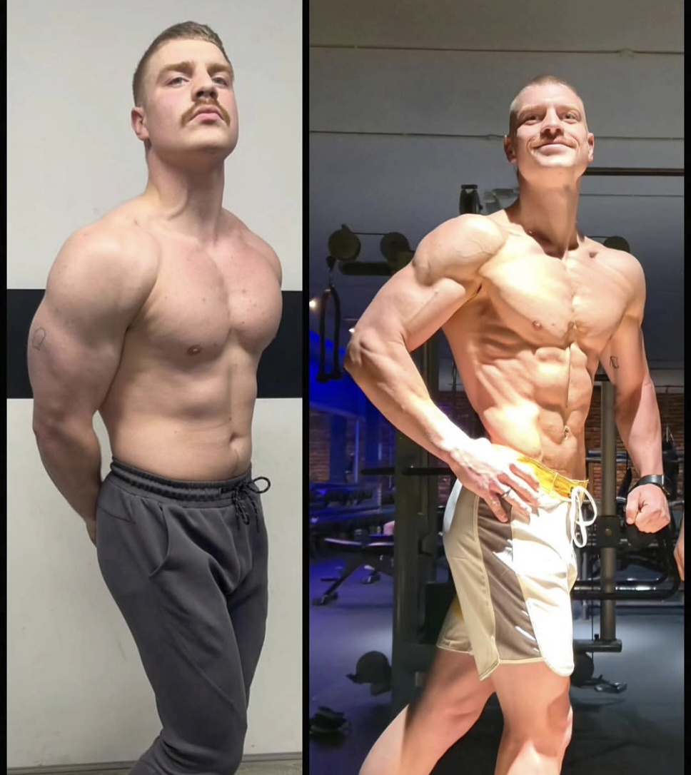 Bodybuilding client transformation — Stage-shredded package